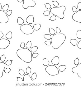 Estampado de patas de animales. Patrón sin fisuras. Página para colorear. Diferentes rastros de vida silvestre. Dibujo de Vector. Diseña adornos.
