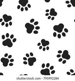 Animal Paw Print Seamless Pattern Background. Business Flat Vector Illustration. Dog Or Cat Pawprint Sign Symbol Pattern.