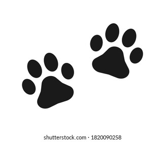 Animal paw print vector icon. Dog or cat footprint trail sign. Pet foot shape mark symbol. Petshop store or vet logo. Black silhouette isolated on white background.