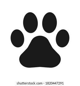 Icono del vector de impresión de la pata animal. Signo de huellas de perros o gatos. Símbolo de marca de forma de pie de mascota. Logo de la tienda de Petshop o del veterinario. Silueta negra aislada sobre fondo blanco.