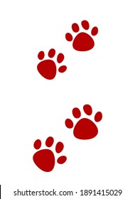 Icono del vector de impresión de la pata animal. Signo de huellas de perros o gatos. Símbolo de marca de forma de pie de mascota. Logo de la tienda de Petshop o del veterinario. Silueta roja aislada de fondo blanco.