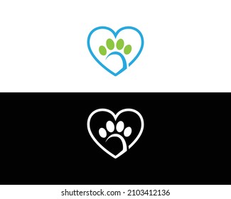 Animal paw print vector icon with love symbol template.