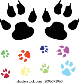 Animal paw prints black and white and color vector illustration