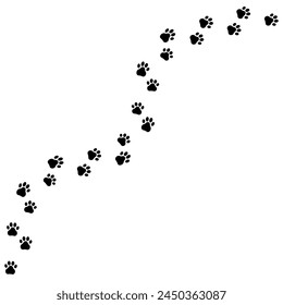 Animal paw prints. Curved trail pattern. Pet walking path. Minimalist black design. Vector illustration. EPS 10.