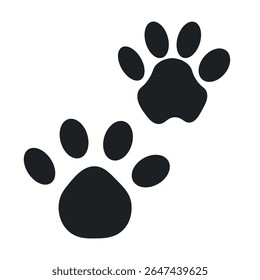 Animal paw prints icon, two cute pet paw foot shapes, black silhouettes on white, wildlife, pet care, and animal symbol icon