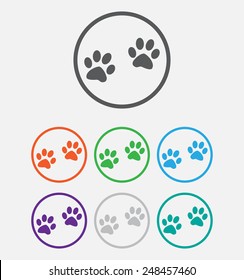 Animal paw prints icons paw, web icon. vector 