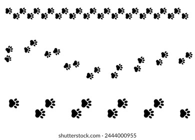 Animal paw prints pattern. Black footprint trail. Pet walking path. Vector illustration. EPS 10.