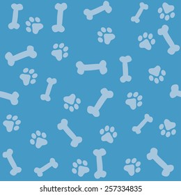 Animal paw prints seamless background with paw prints and bones