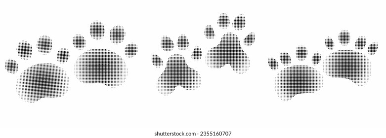 Animal paw prints set,halftone vector different animals footprints. 