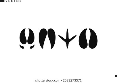 Animal paw prints vector. Isolated pig sheep goat chicken bull cow and ram paw prints. Farm animal track  