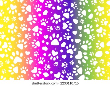 Animal paw rainbow print seamless pattern.Dalmatian Spots. Vector hand-drawn background