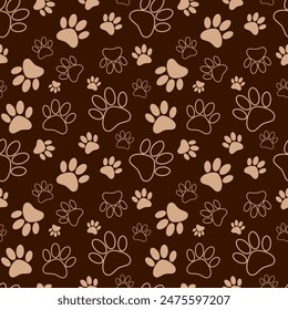 Animal Paw Seamless Pattern. Paw animal print silhouettes. Seamless pattern with paws