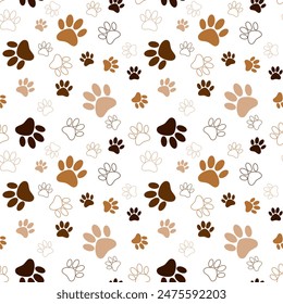 Animal Paw Seamless Pattern. Animal paw vector seamless pattern, cartoon silhouette paws cat or dog