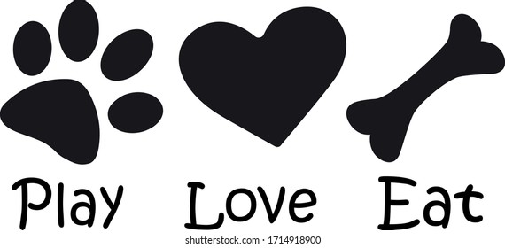 Animal Paw Silhouette, Heart, bone, vector, illustration