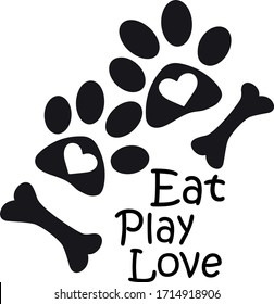 Animal Paw Silhouette, Heart, bone, vector, illustration