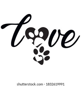 Animal Paw Silhouette, Love, vector, illustration.