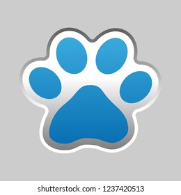 Animal Paw - Silver Blue Metallic Vector Illustration - Isolated On Gray Background