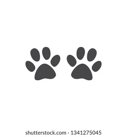 Animal paw track vector illustration isolated on white background - monochrome silhouette of cat or dog footprint. Pair of cute black print of kitten or puppy trace shape.