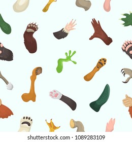 Animal paw vector animalistic pets claw or hand of cat or dog and bears or monkey paws illustration mammals pawky hello set seamless pattern background