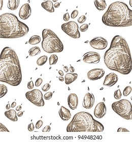 Animal Paws Background Pattern On White Background