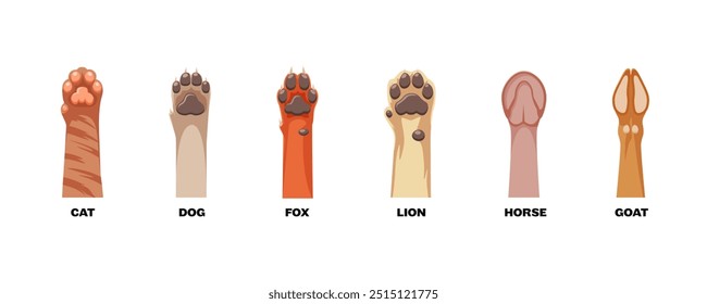 Ícones de patas de animais. Ícones de patas de animais definidos. Estilo de desenho animado. Vetor