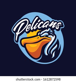 Animal Pelican Head Mascot for sports and esports isolate on the dark background