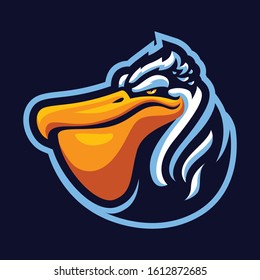 Animal Pelicans Head Mascot for sports and esports isolate on the dark background