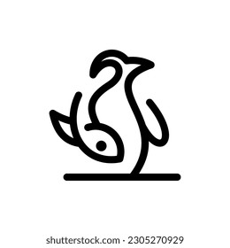 Animal Penguin And Fish Line Simple Creative Logo