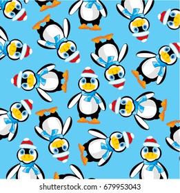 Animal penguin on turn blue background is insulated