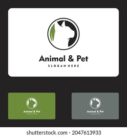 Animal pet care Cat and circle leaf logo vector icon illustration design
