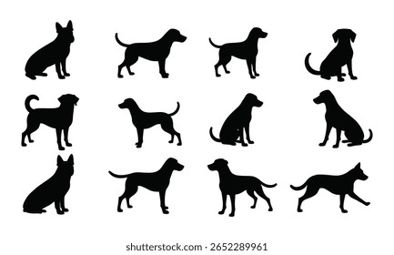 Animal Pet Dog Silhouettes in Vector Set for Print and Web, Flat Icon Dog Silhouette Collection with Clean Design Elements