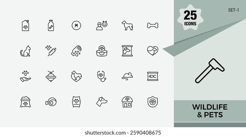 Animal And Pet icon pack. Contains related to food, medal, animal, vet, veterinary. Web icons set. Minimalist editable vector stroke.