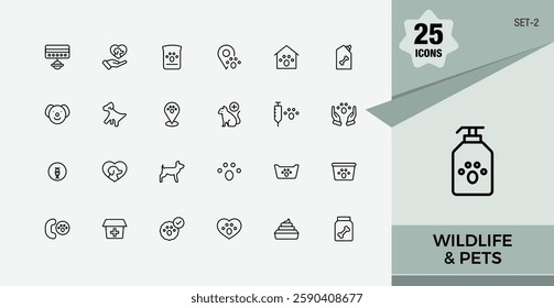 Animal And Pet icon pack. Contains related to food, medal, animal, vet, veterinary. Web icons set. Minimalist editable vector stroke.