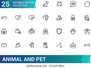 Animal and pet icon, pixel perfect, editable stroke, up scalable square line vector icon set, pets web icons in line style, editable stroke icons.