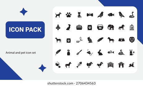 Conjunto de iconos de animales y mascotas