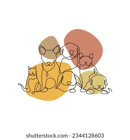 Animal Pet line art vector for wall decoration printing template