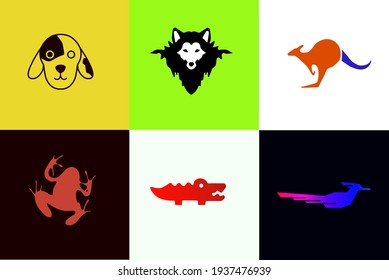  animal and pet logo collection, vector illustration dog, wolf, kangaroo, frog, bird, crocodile
