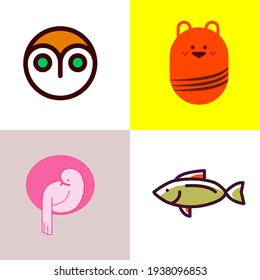 animal and pet logo collection, vector illustration owl, bear, fish, dove