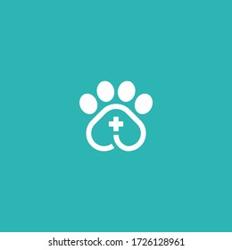 Animal and Pet Logo Designs. Ikon lintas pertolongan pertama Paw. Vector silhouettes of cat and dog on the poster for veterinary shop or clinic. Pets care Logo Symbol design Illustration.