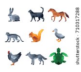 ANIMAL PET LOW POLY LOGO ICON SYMBOL SET. TRIANGLE GEOMETRIC TURTLE, CAT, DOG, MONKEY, SQUIRREL, CHICKEN, DUCK, HORSE AND RABBIT POLYGON