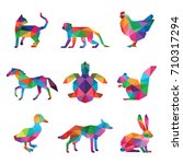 ANIMAL PET LOW POLY LOGO ICON SYMBOL SET. TRIANGLE GEOMETRIC TURTLE, CAT, DOG, MONKEY, SQUIRREL, CHICKEN, DUCK, HORSE AND RABBIT POLYGON