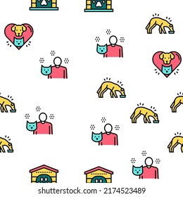 Animal Pet Shelter Vector Seamless Pattern Thin Line Illustration