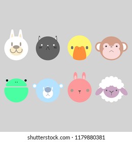 animal pet wildlife circle icon logo label sticker set with dog,cat,duck,monkey,frog,bear,rabbit,and sheep,flat vector illustration cartoon character design isolated