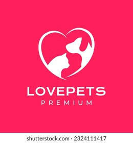 animal pets care dog cat love heart modern colorful logo design vector