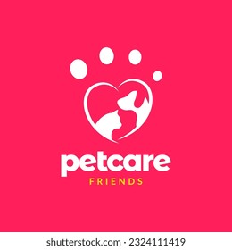 animal pets care dog cat love heart modern colorful logo design vector