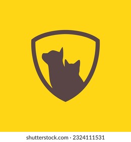 animal pets care dog cat shield secure treatment logo design vector