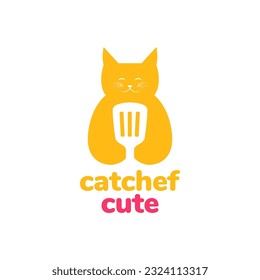 animal pets cat chef spatula chef cooking modern logo design vector