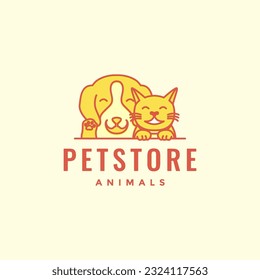 animal pets cat and dog beagle mascot cartoon cute smile logo design vector