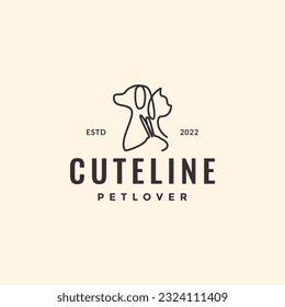 animal pets cat dog rabbit lines art hipster simple logo design vector