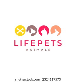 animal pets cat dog rabbit bones colorful modern circle logo design vector